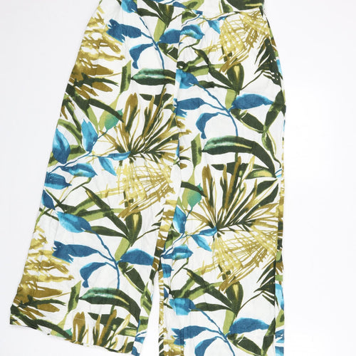 Chelsea & Theodore Womens Multicoloured Geometric Linen Trousers Size 8 L21 in Regular Zip - Leaf Print