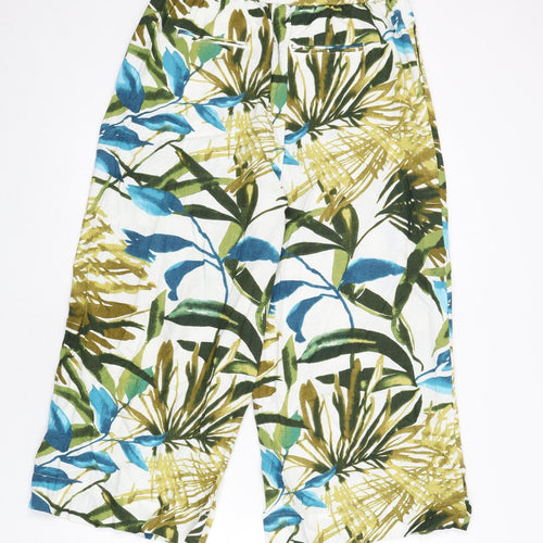 Chelsea & Theodore Womens Multicoloured Geometric Linen Trousers Size 8 L21 in Regular Zip - Leaf Print
