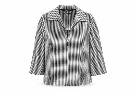 Front view of Dash women’s grey check jacket, size UK 14, zip