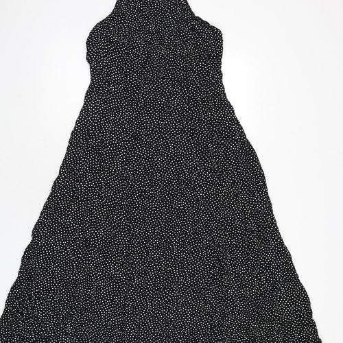 Wallis Womens Black Polka Dot Viscose A-Line Size 12 Scoop Neck Zip