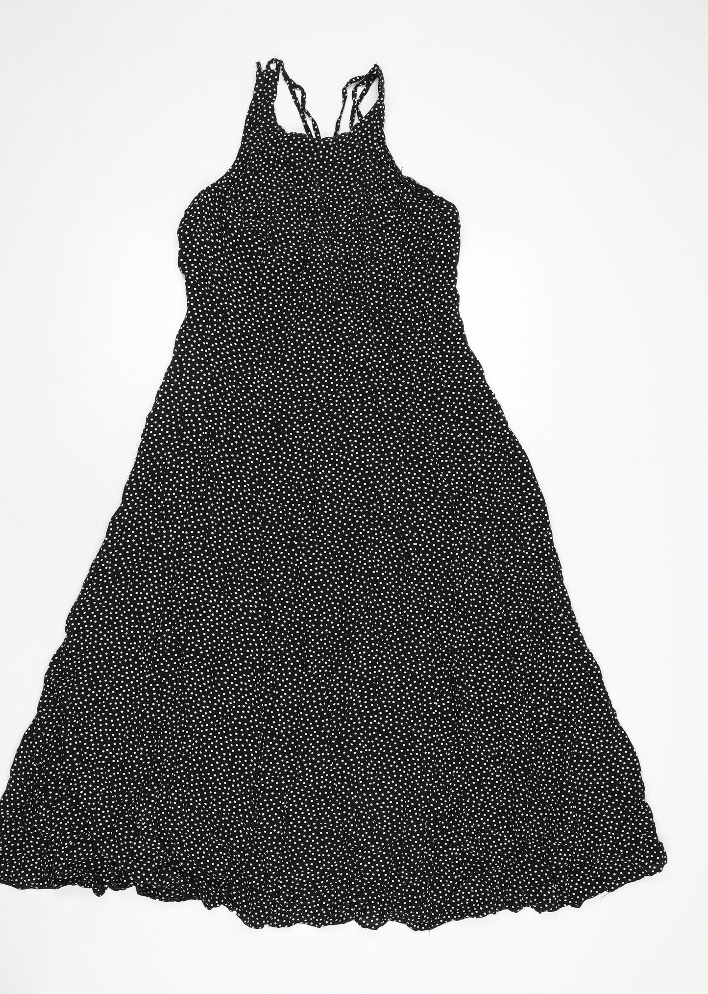Wallis Womens Black Polka Dot Viscose A-Line Size 12 Scoop Neck Zip