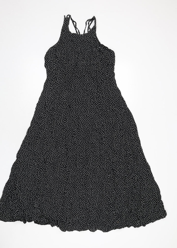 Wallis Womens Black Polka Dot Viscose A-Line Size 12 Scoop Neck Zip
