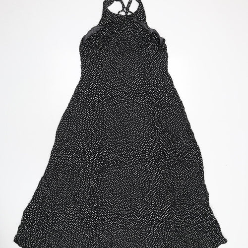 Wallis Womens Black Polka Dot Viscose A-Line Size 12 Scoop Neck Zip