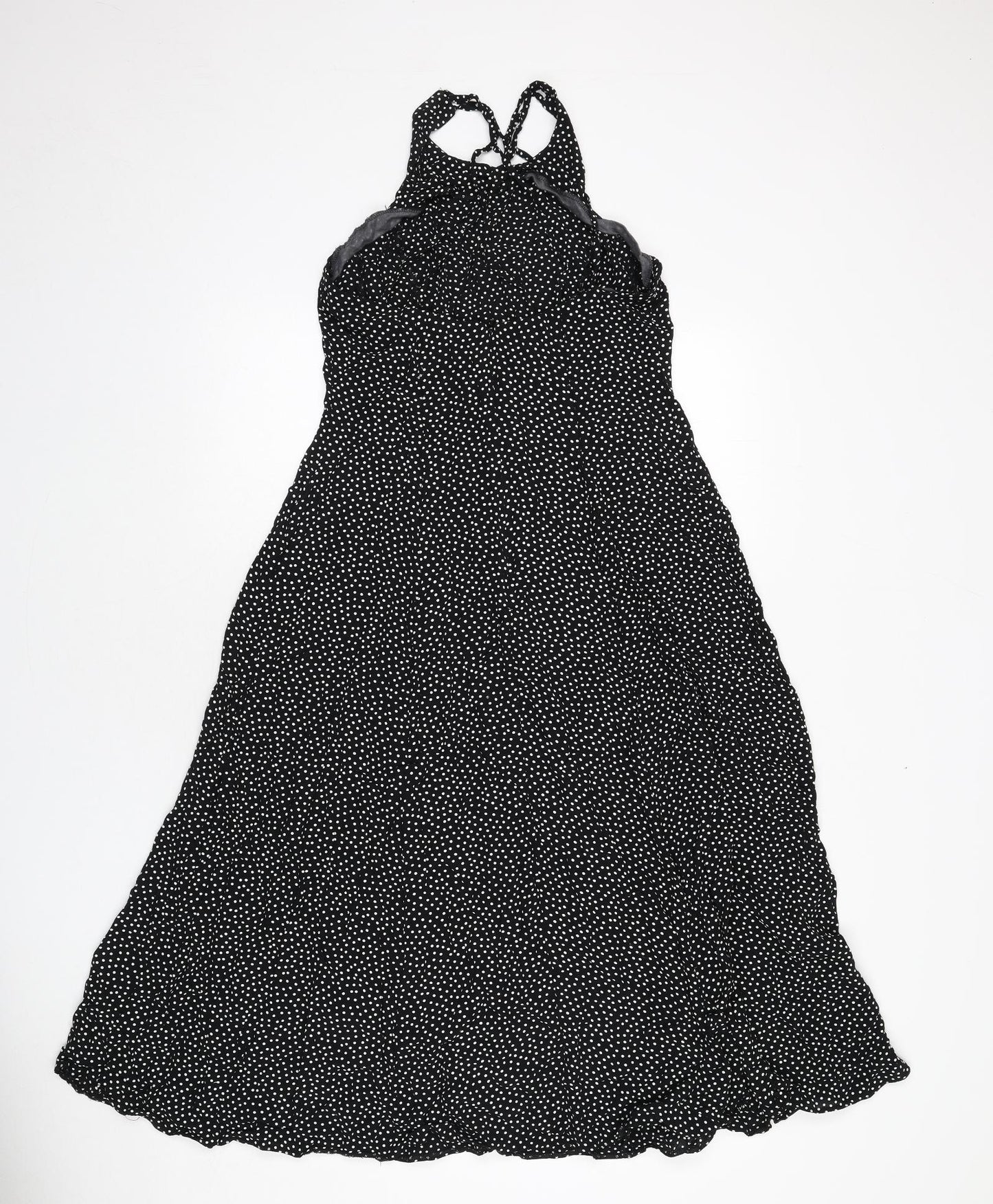 Wallis Womens Black Polka Dot Viscose A-Line Size 12 Scoop Neck Zip