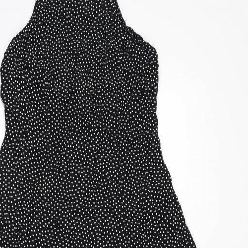Wallis Womens Black Polka Dot Viscose A-Line Size 12 Scoop Neck Zip