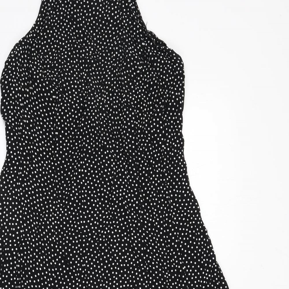 Wallis Womens Black Polka Dot Viscose A-Line Size 12 Scoop Neck Zip