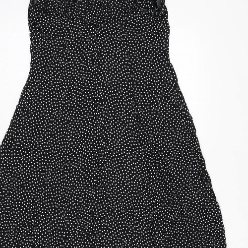 Wallis Womens Black Polka Dot Viscose A-Line Size 12 Scoop Neck Zip