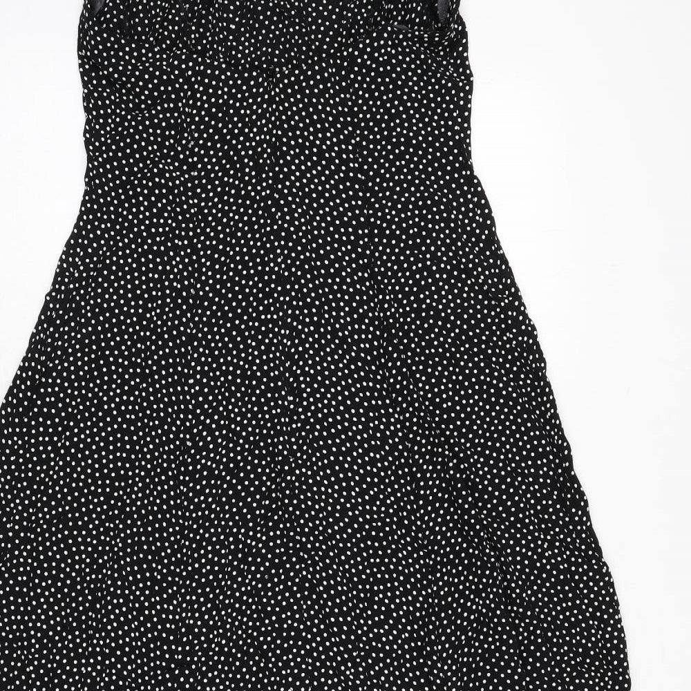 Wallis Womens Black Polka Dot Viscose A-Line Size 12 Scoop Neck Zip
