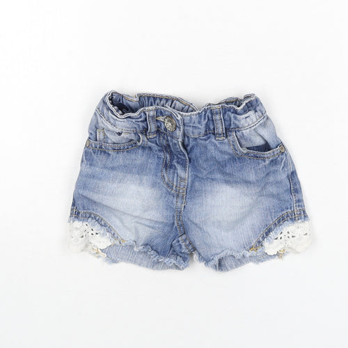 NEXT Girls Blue Cotton Cut-Off Shorts Size 4 Years Regular Zip - Lace Detail