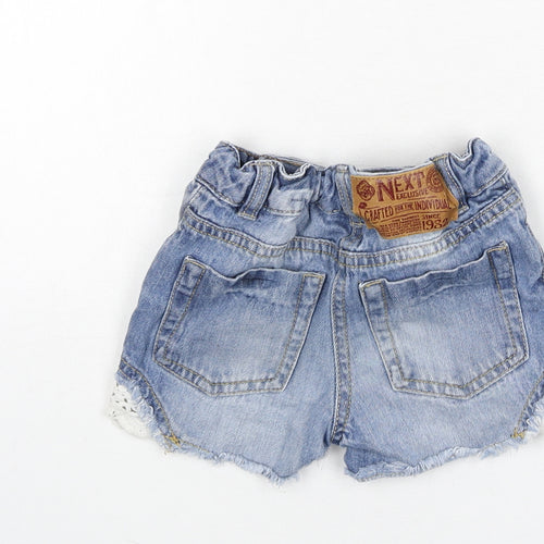 NEXT Girls Blue Cotton Cut-Off Shorts Size 4 Years Regular Zip - Lace Detail
