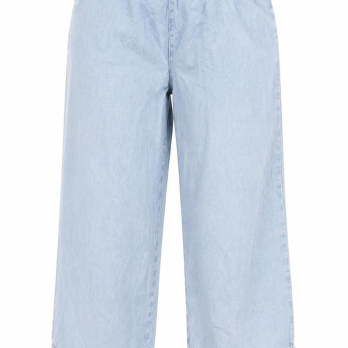 Woolworths Womens Blue Cotton Capri Jeans Size 34 in L20 in Regular - Floral Embroidery, Elastic Waist, Wide Leg