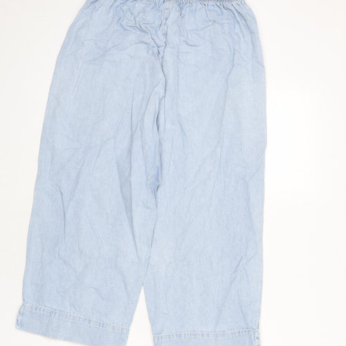 Woolworths Womens Blue Cotton Capri Jeans Size 34 in L20 in Regular - Floral Embroidery, Elastic Waist, Wide Leg