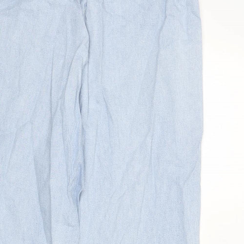 Woolworths Womens Blue Cotton Capri Jeans Size 34 in L20 in Regular - Floral Embroidery, Elastic Waist, Wide Leg