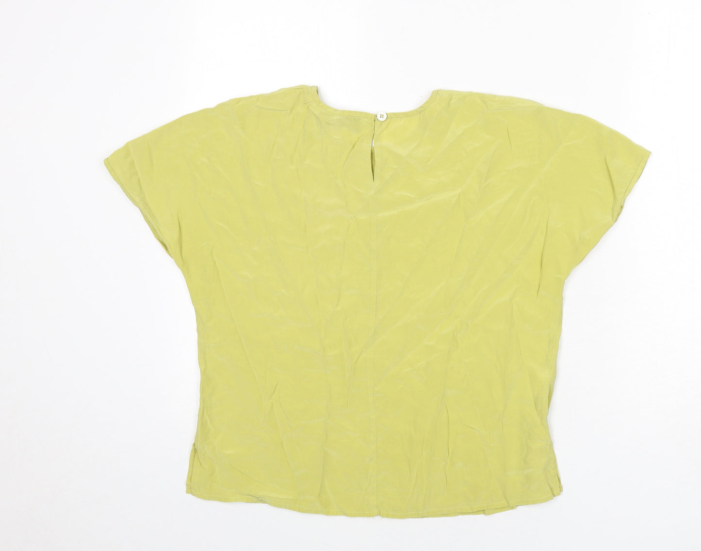 Jaeger Womens Yellow Silk Basic Blouse Size 8 Round Neck