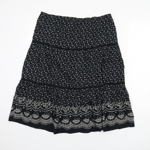 Marks and Spencer Womens Black Floral Polyester Flare Skirt Size 34 in - Lace Detail