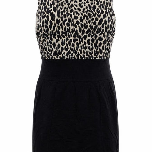 Motel Womens Black Animal Print Cotton Bodycon Size M Scoop Neck Pullover - Leopard Print