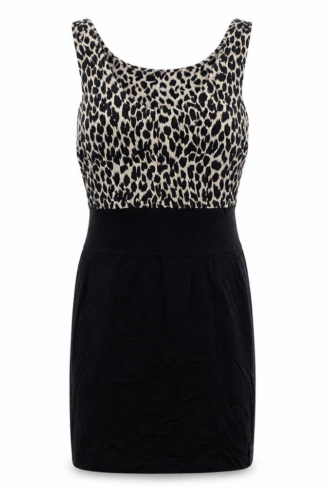 Motel Womens Black Animal Print Cotton Bodycon Size M Scoop Neck Pullover - Leopard Print
