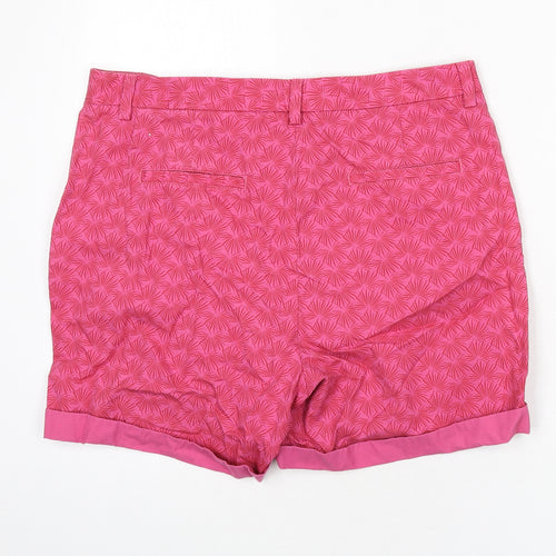 Marks and Spencer Womens Pink Geometric Cotton Bermuda Shorts Size 14 L3 in Regular Zip
