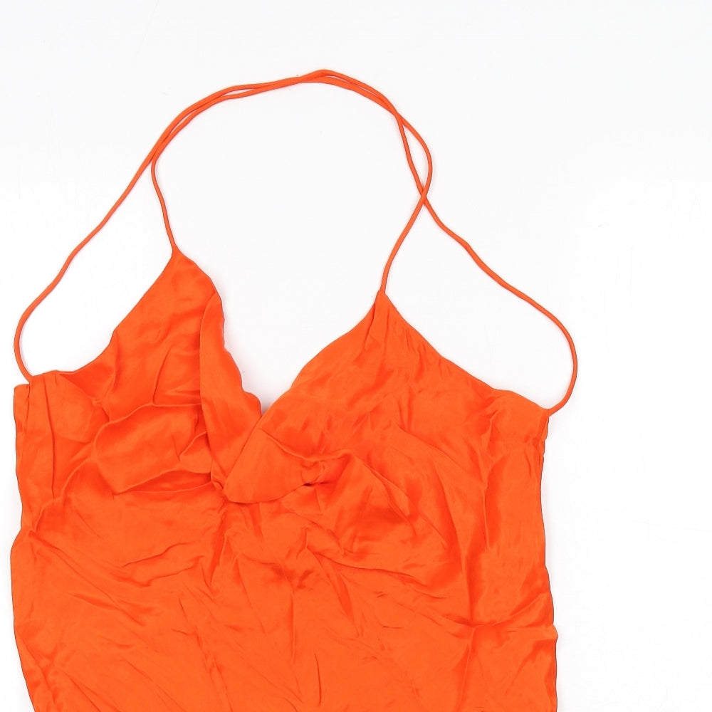 Zara Womens Orange Viscose Mini Size L Cowl Neck Pullover