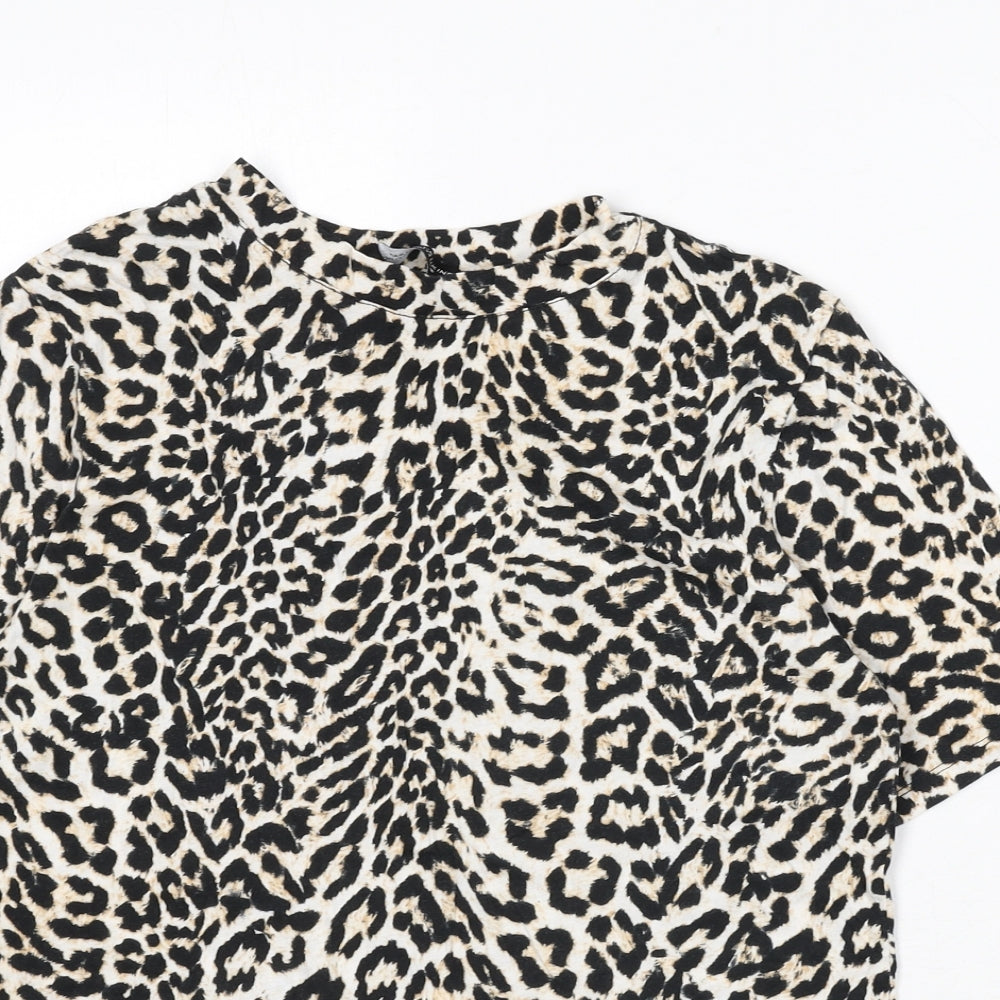 Dorothy Perkins Womens Multicoloured Animal Print 100% Cotton Basic T-Shirt Size 14 Round Neck - Leopard Print