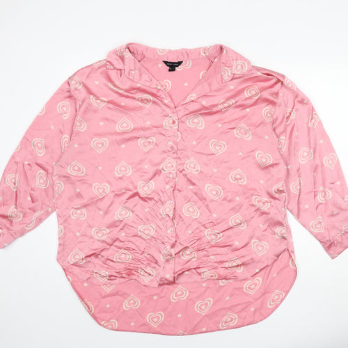 New Look Womens Pink Geometric Polyester Basic Button-Up Size 16 Collared - Heart Print