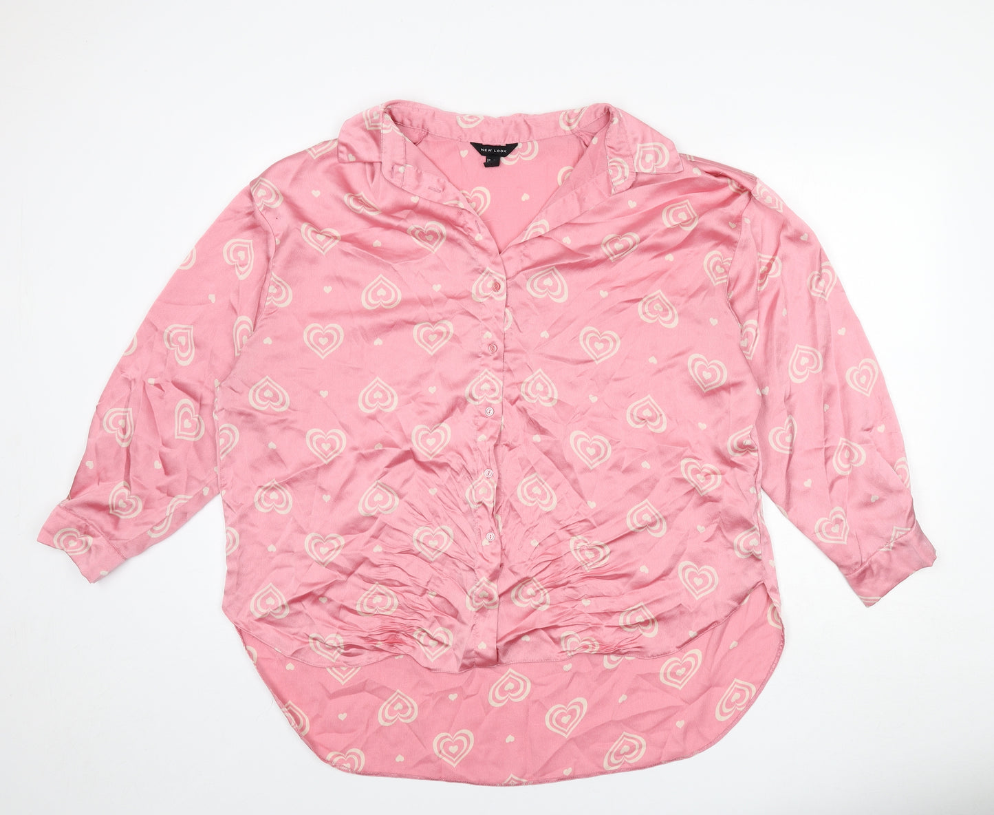 New Look Womens Pink Geometric Polyester Basic Button-Up Size 16 Collared - Heart Print