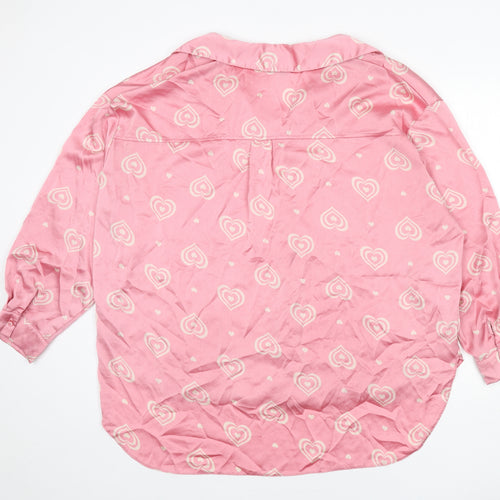 New Look Womens Pink Geometric Polyester Basic Button-Up Size 16 Collared - Heart Print