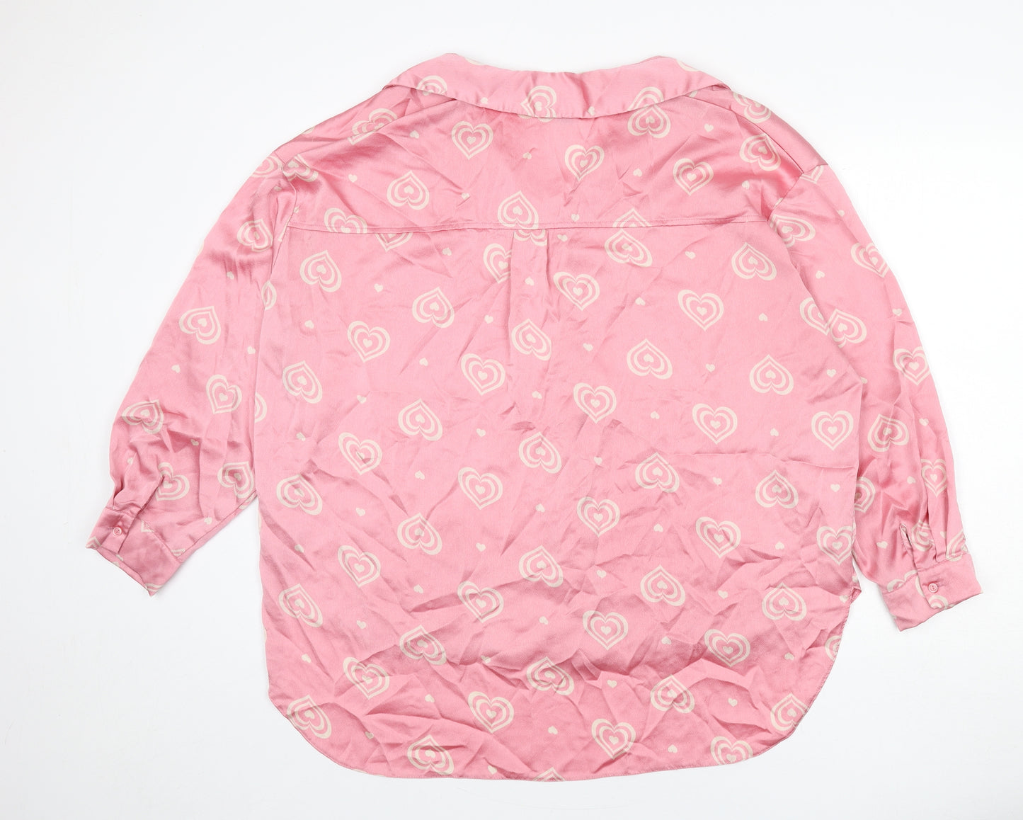 New Look Womens Pink Geometric Polyester Basic Button-Up Size 16 Collared - Heart Print