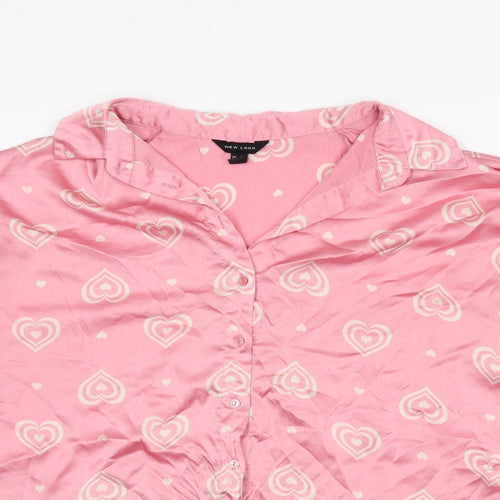 New Look Womens Pink Geometric Polyester Basic Button-Up Size 16 Collared - Heart Print
