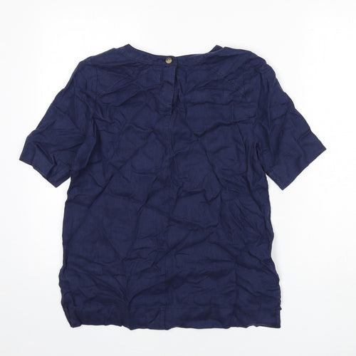 Marks and Spencer Womens Blue Linen Basic Blouse Size 6 Round Neck