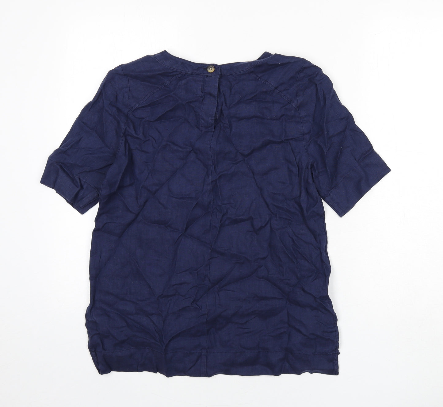 Marks and Spencer Womens Blue Linen Basic Blouse Size 6 Round Neck