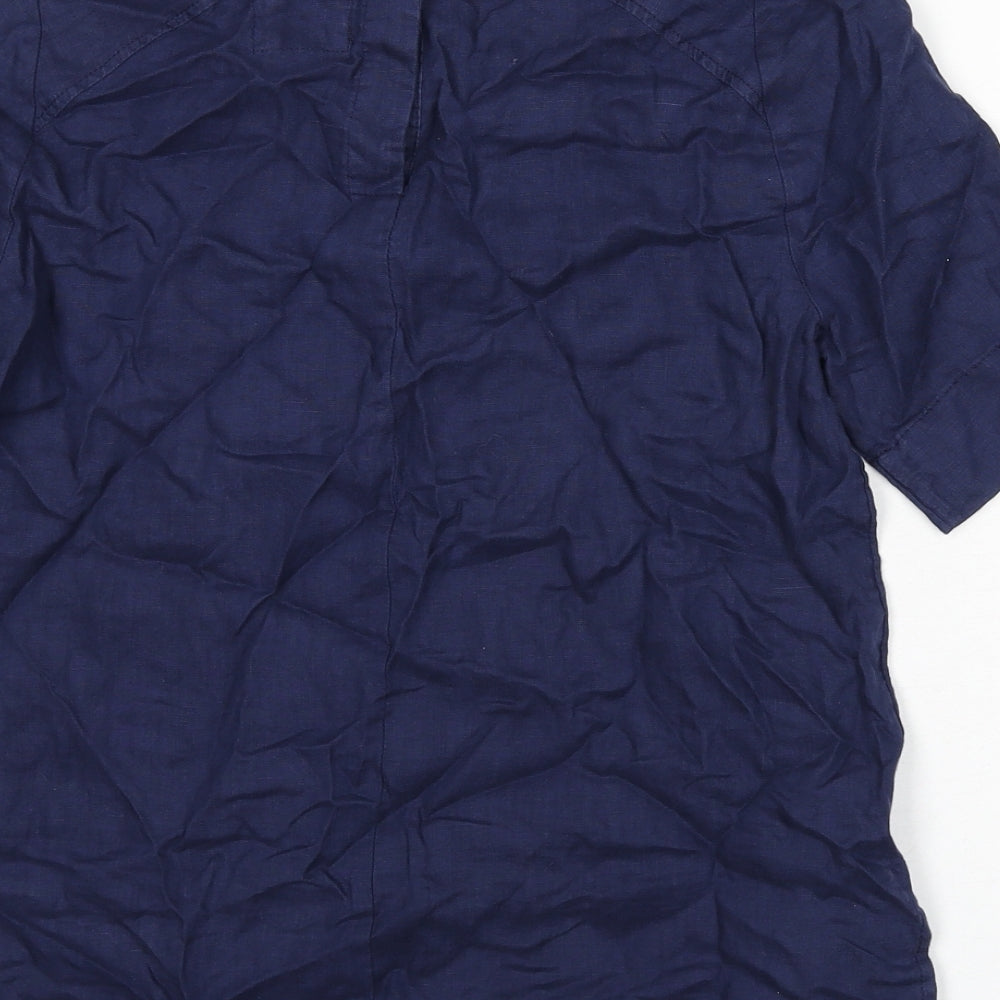 Marks and Spencer Womens Blue Linen Basic Blouse Size 6 Round Neck
