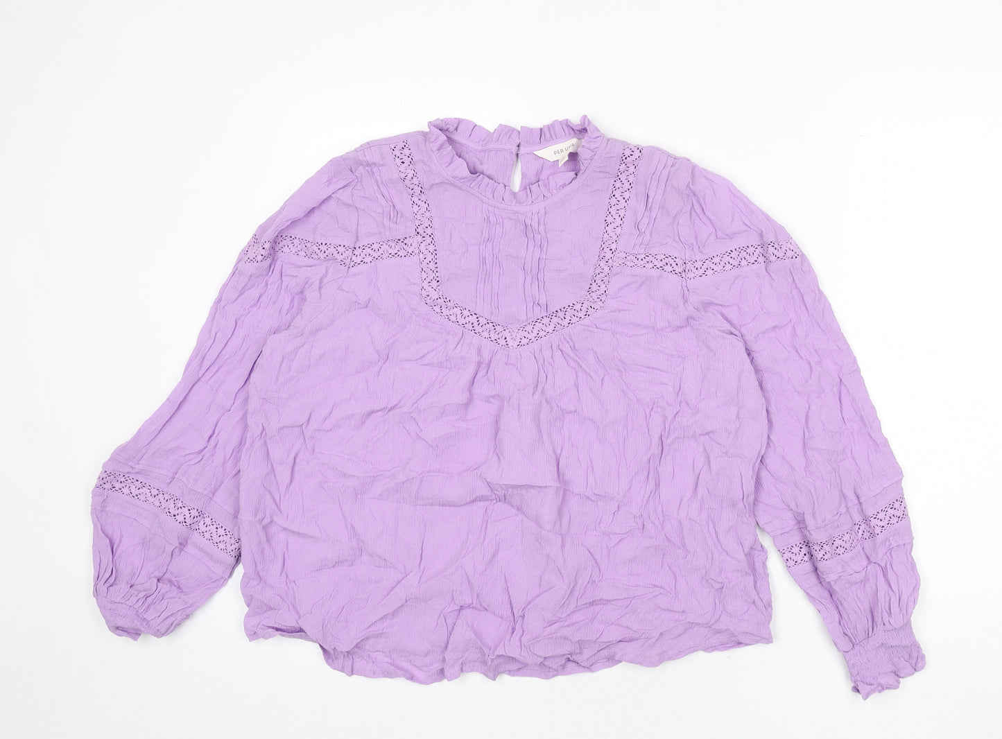 Per Una Womens Purple Viscose Basic Blouse Size 16 Round Neck - Lace Detail