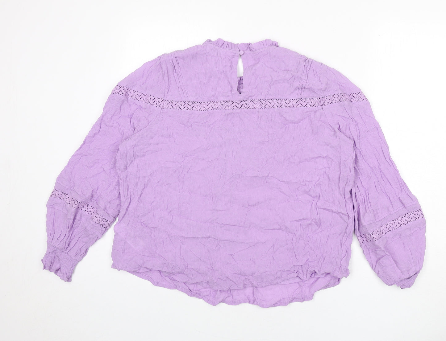 Per Una Womens Purple Viscose Basic Blouse Size 16 Round Neck - Lace Detail