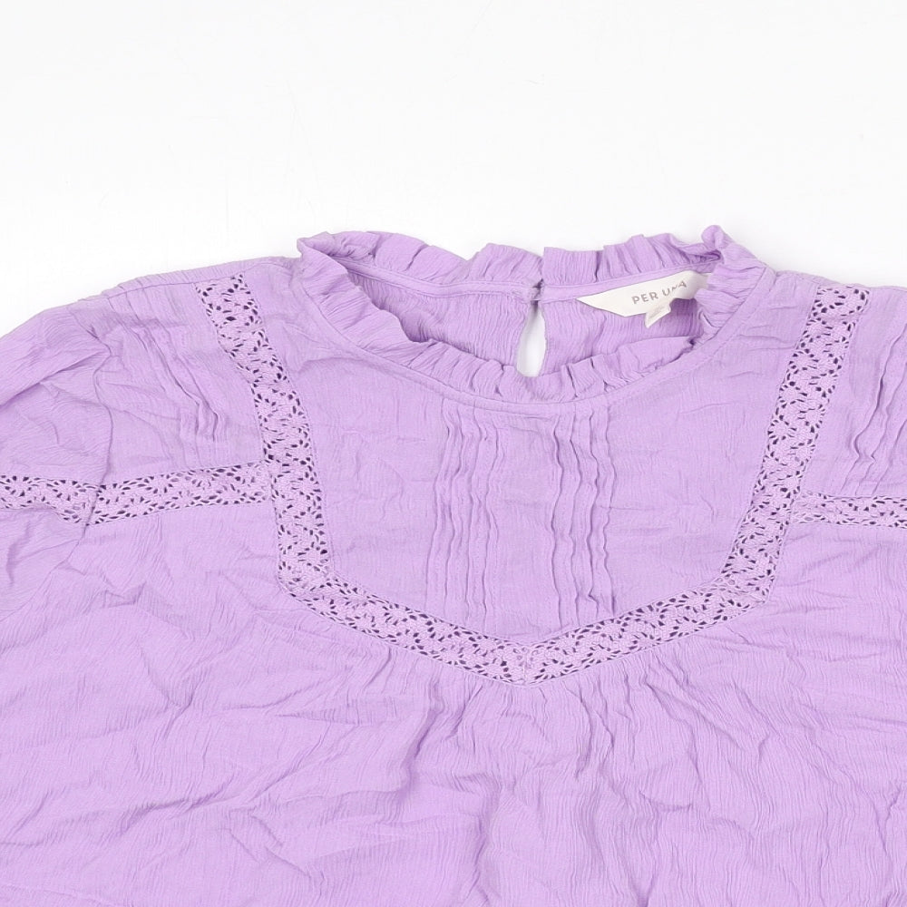 Per Una Womens Purple Viscose Basic Blouse Size 16 Round Neck - Lace Detail