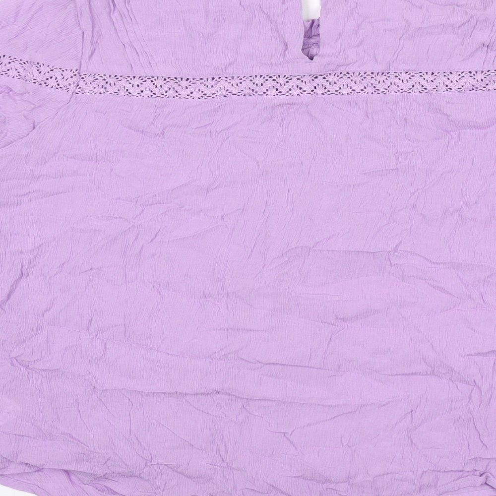 Per Una Womens Purple Viscose Basic Blouse Size 16 Round Neck - Lace Detail