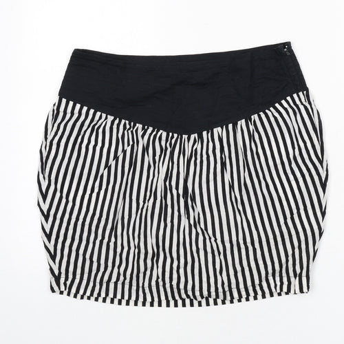 Motel Womens Black Striped Cotton A-Line Skirt Size 8 Zip