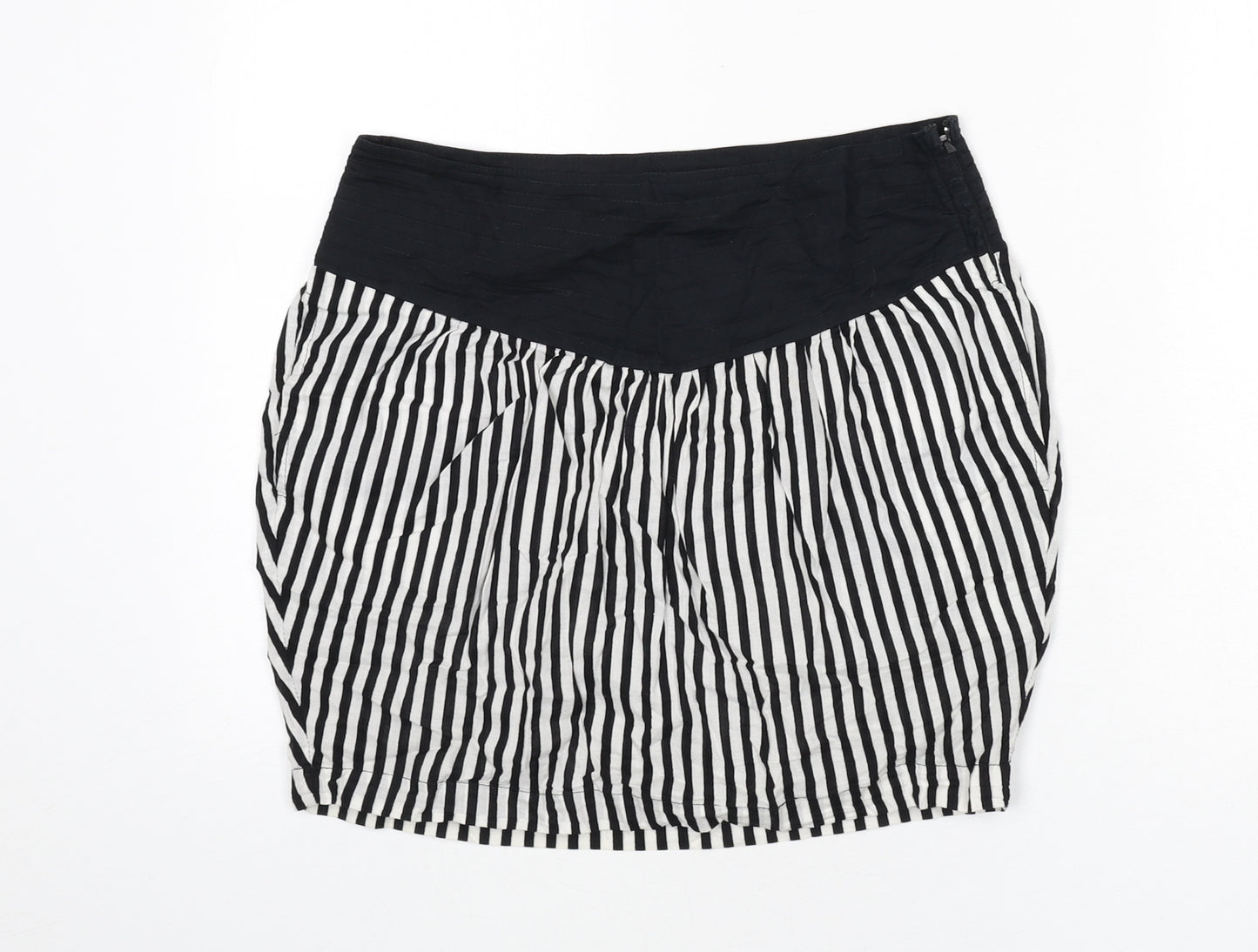 Motel Womens Black Striped Cotton A-Line Skirt Size 8 Zip