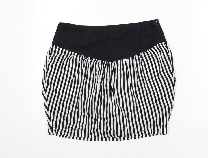 Motel Womens Black Striped Cotton A-Line Skirt Size 8 Zip