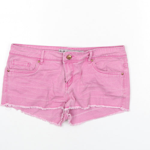 Denim & Co. Womens Pink Cotton Hot Pants Shorts Size 10 Regular Zip