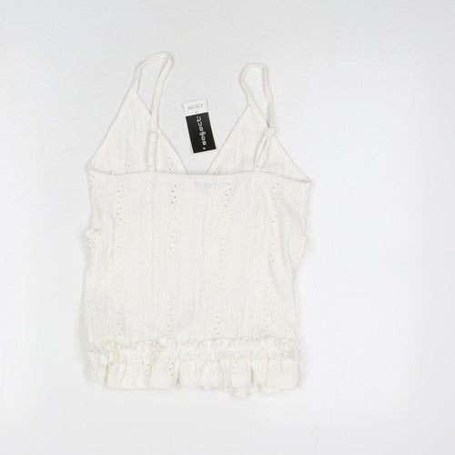 selec Womens White Geometric Polyester Camisole Tank Size S V-Neck - Ruffle Detail