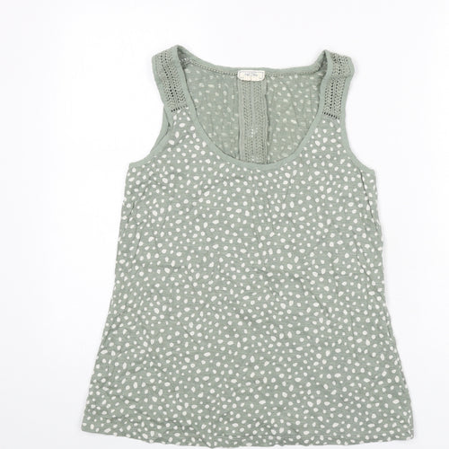 Fat Face Womens Green Geometric Cotton Basic Tank Size 10 Round Neck - Lace Detail