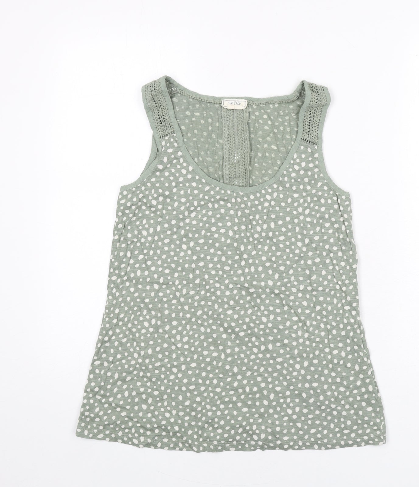 Fat Face Womens Green Geometric Cotton Basic Tank Size 10 Round Neck - Lace Detail