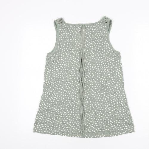 Fat Face Womens Green Geometric Cotton Basic Tank Size 10 Round Neck - Lace Detail