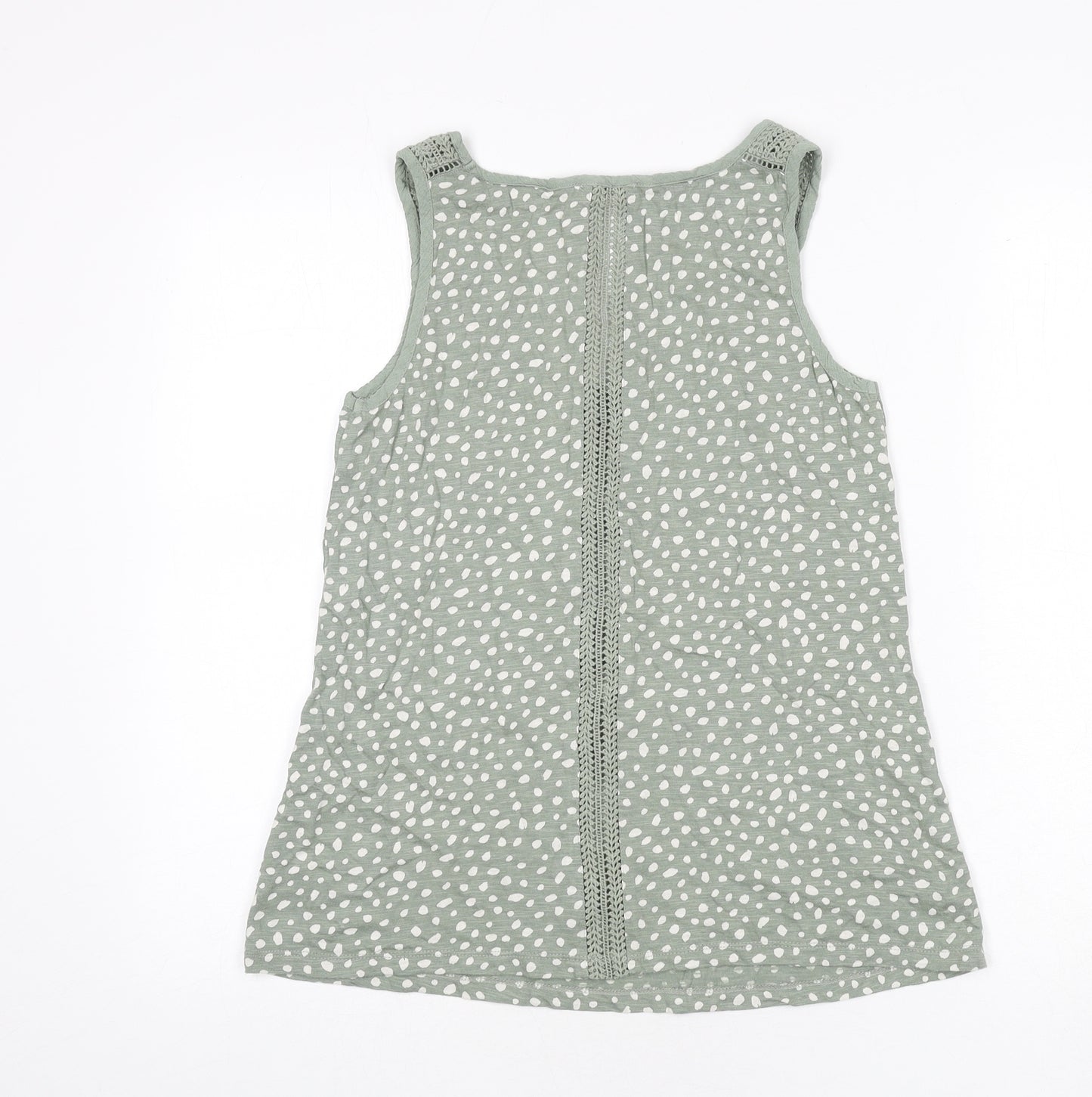 Fat Face Womens Green Geometric Cotton Basic Tank Size 10 Round Neck - Lace Detail