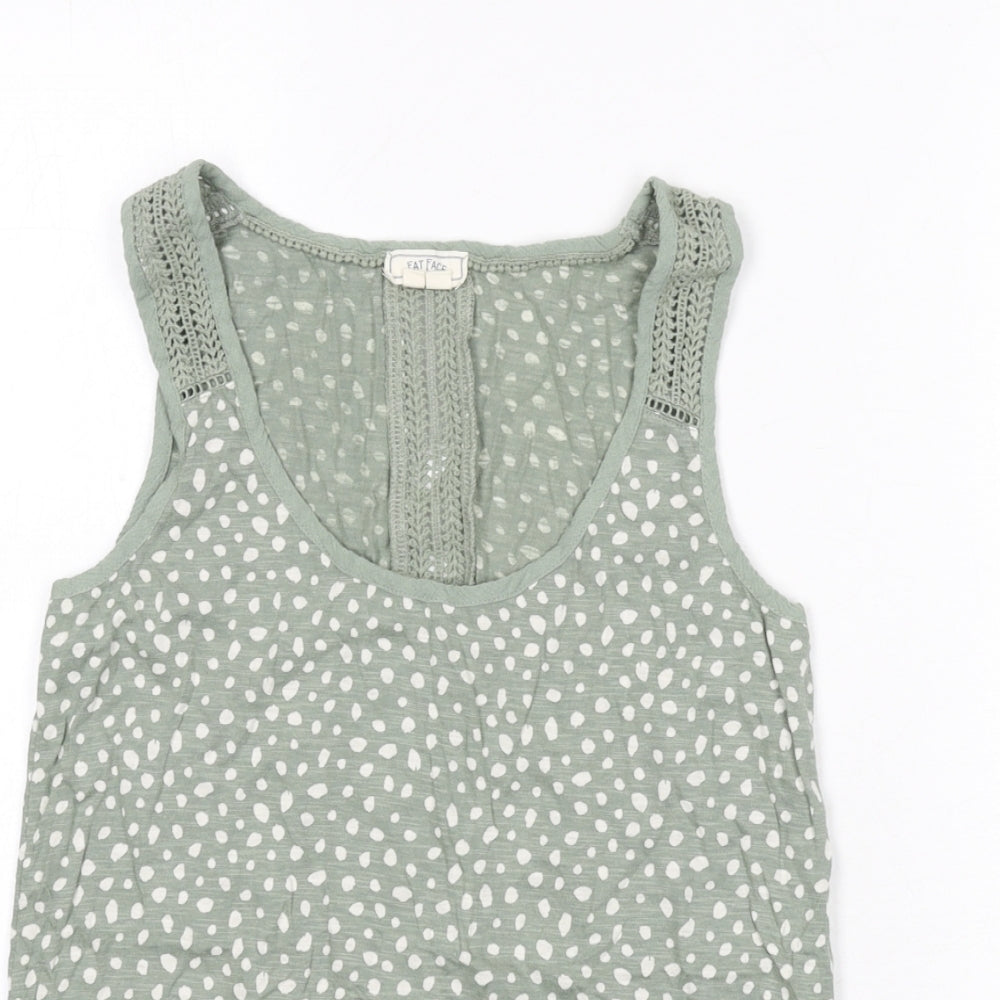 Fat Face Womens Green Geometric Cotton Basic Tank Size 10 Round Neck - Lace Detail