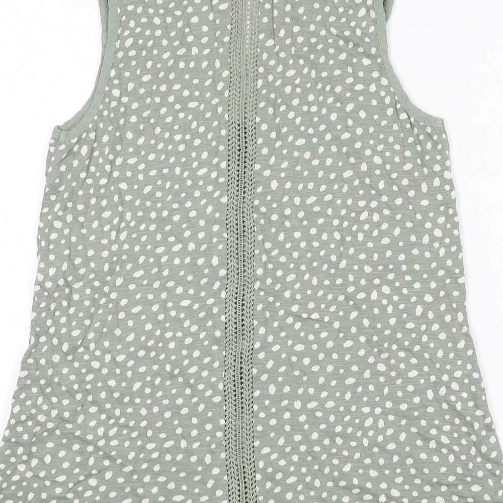 Fat Face Womens Green Geometric Cotton Basic Tank Size 10 Round Neck - Lace Detail