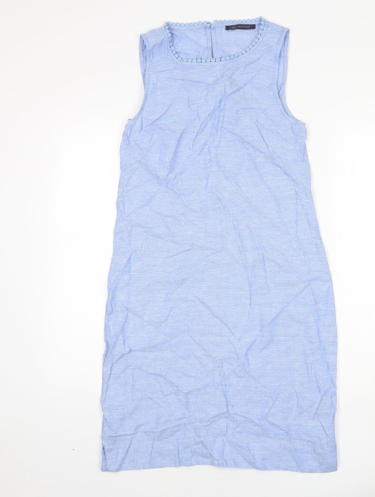 Marks and Spencer Womens Blue Linen Sheath Size 8 Round Neck Button