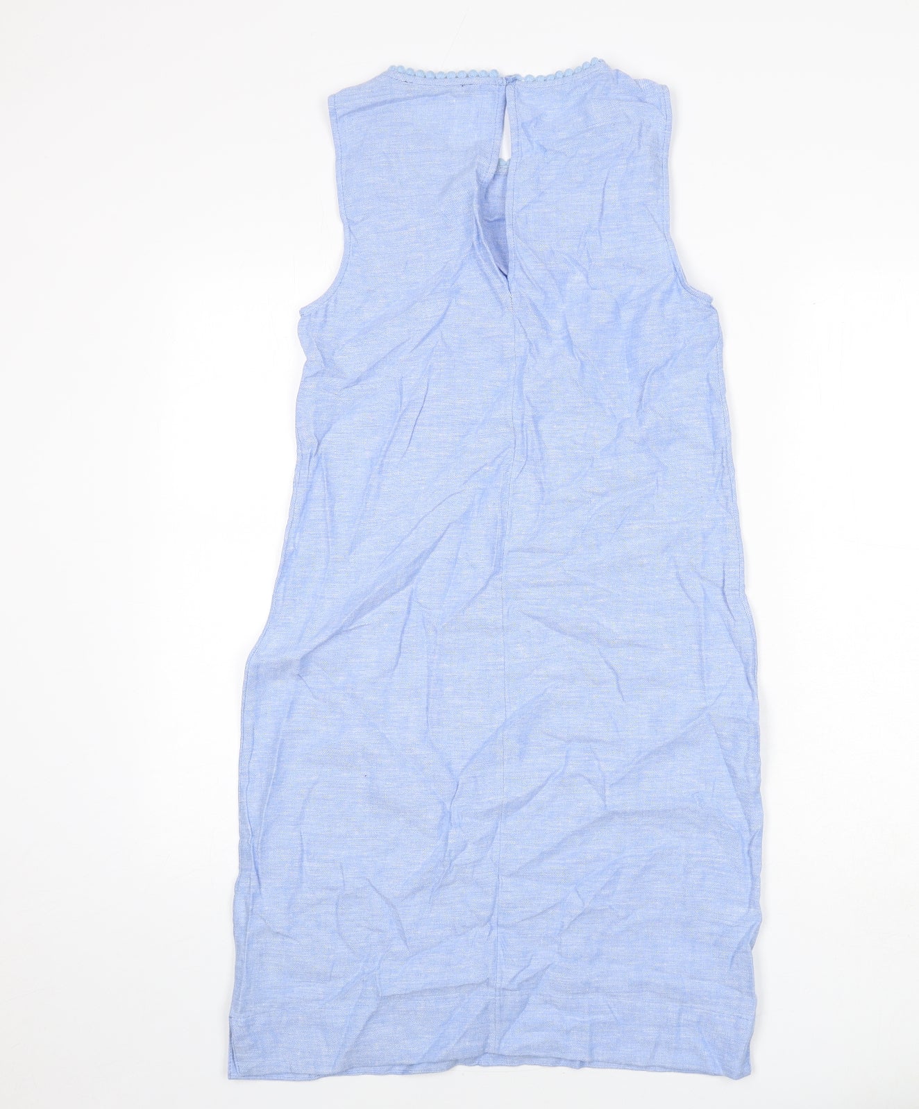 Marks and Spencer Womens Blue Linen Sheath Size 8 Round Neck Button