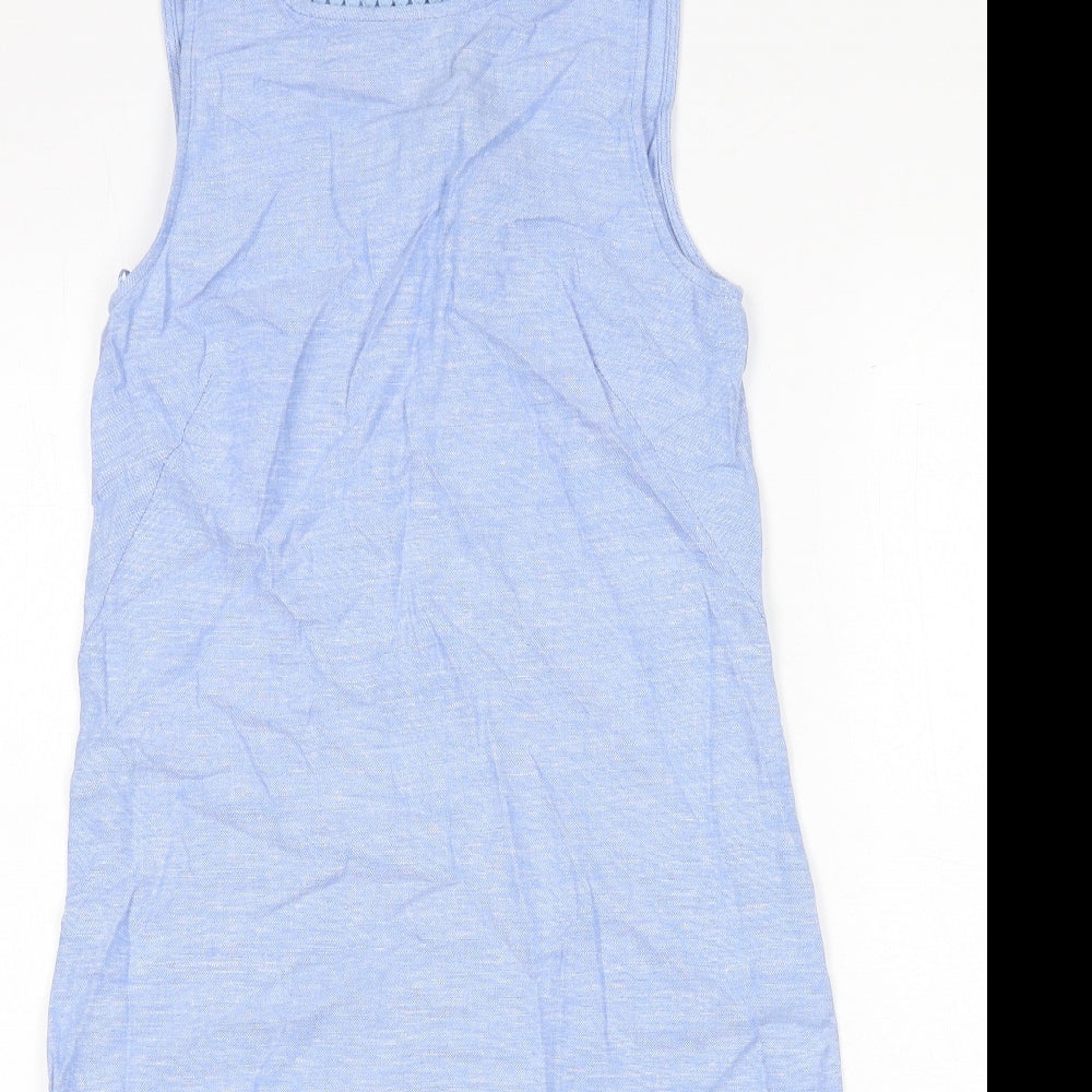 Marks and Spencer Womens Blue Linen Sheath Size 8 Round Neck Button